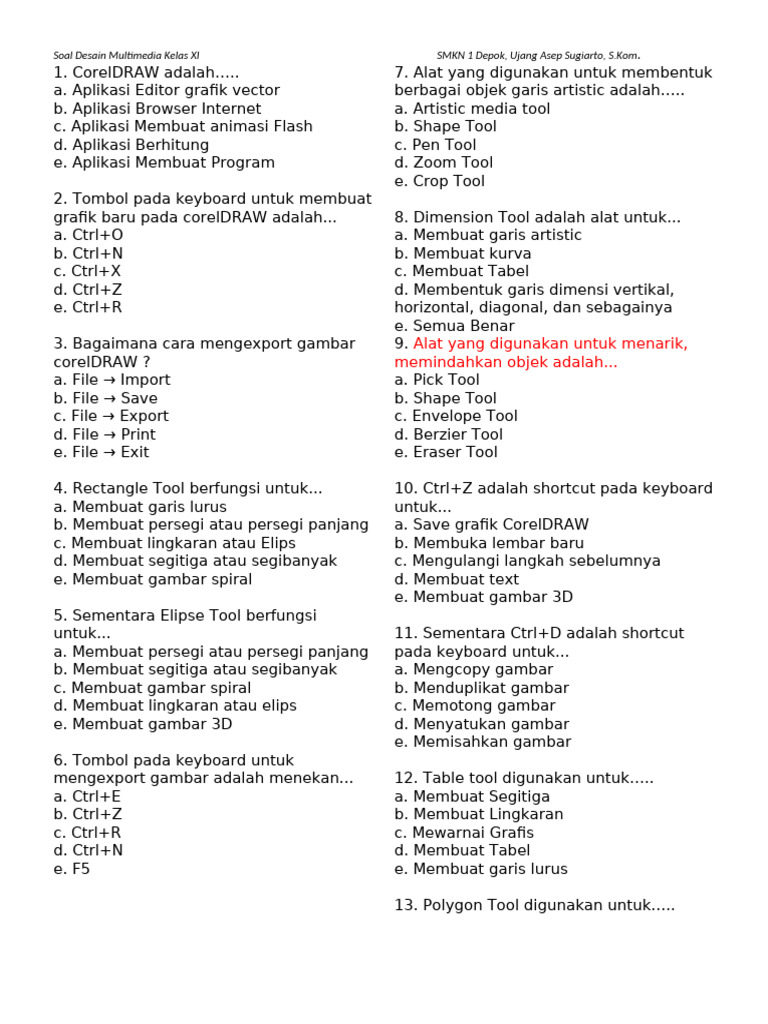 Soal CorelDRAW untuk Desain Multimedia | PDF | Metode & Bahan Ajar
