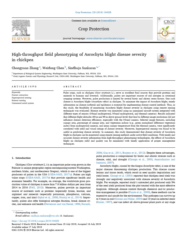 High-Throughput Field Phenotyping of Ascochyta Blight Disease Severity ...