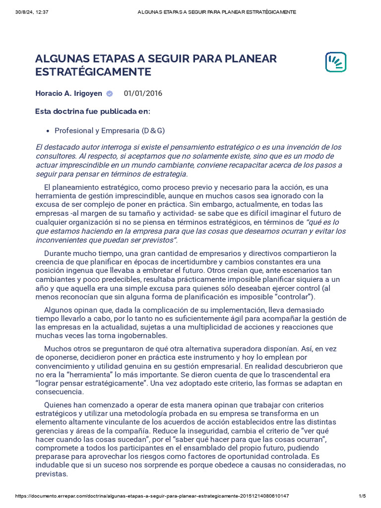 Algunas Etapas A Seguir para Planear Estratégicamente | PDF | Business ...
