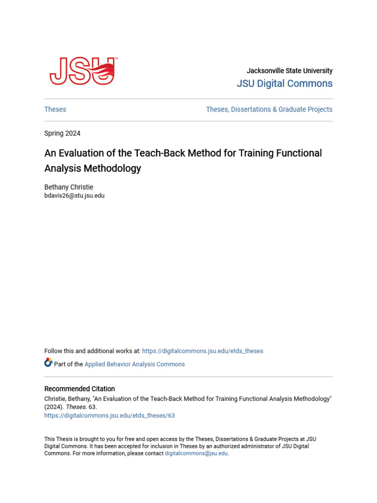 An Evaluation of The Teach-Back Method For Training Functional Analysis ...