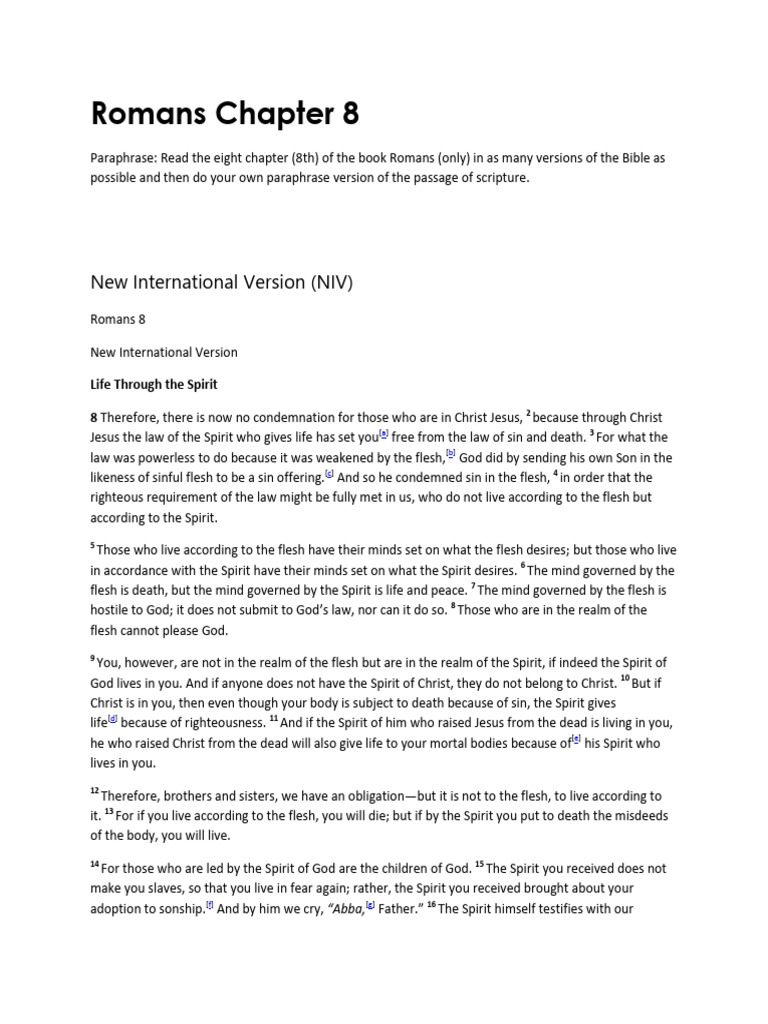 Romans Chapter 8: Life in the Spirit | PDF | New International Version ...