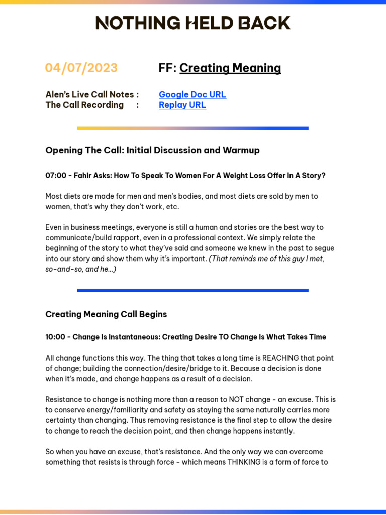 FF: Meaning and Change Insights | PDF | Thought | Feeling