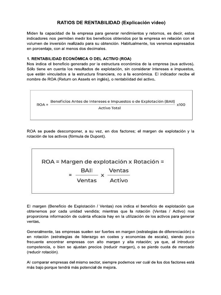 Ratios de Rentabilidad (Explicación Video) | PDF