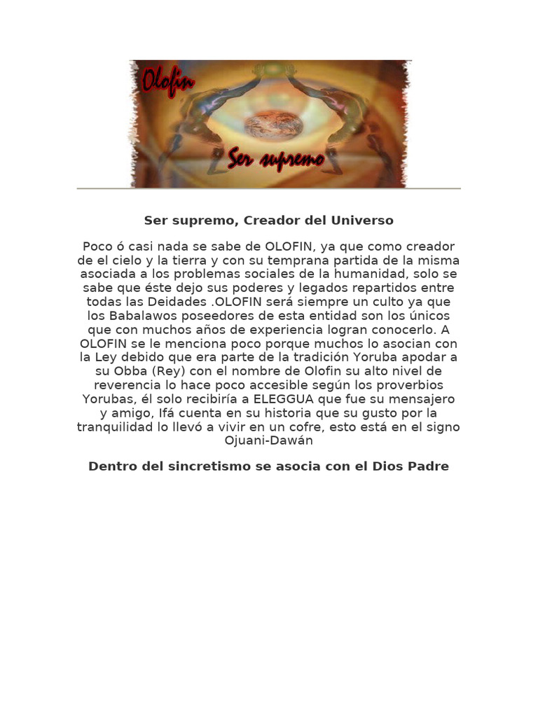 Olofin y los Orishas: Mitos Yoruba | PDF | Religión étnica | Santeria