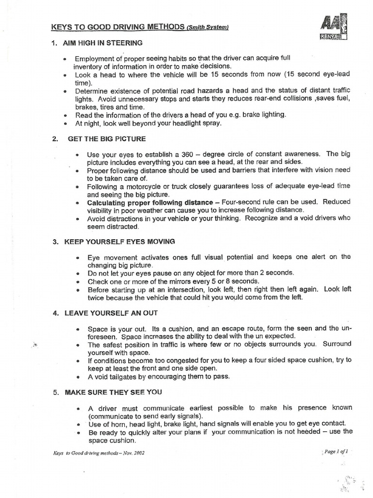 Keys To Good Driving Methods | PDF