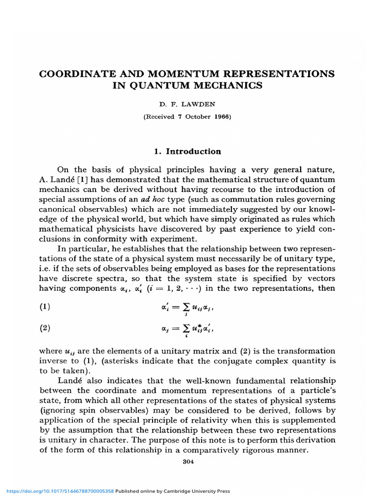Coordinate and momentum representations in quantum mechanics pdf
