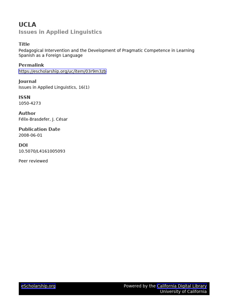 Pedagogical Intervention and The Development of Pragmatic Competence in ...