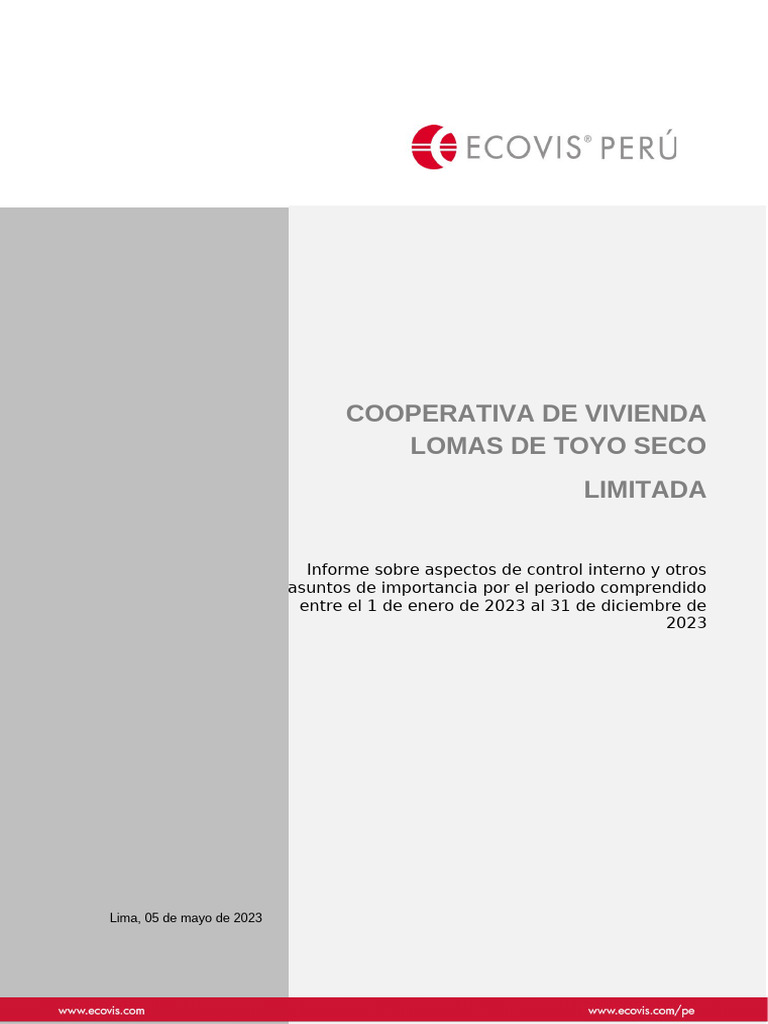 Informe de Control Interno 2023 Cooperativa Lomas de Toyo Seco | PDF ...