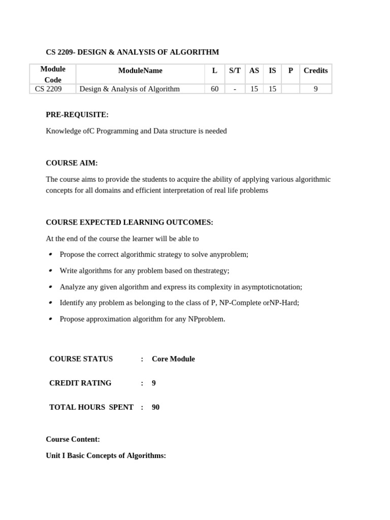 Design & Analysis of Algorithm | PDF | Algorithms | Computer Science