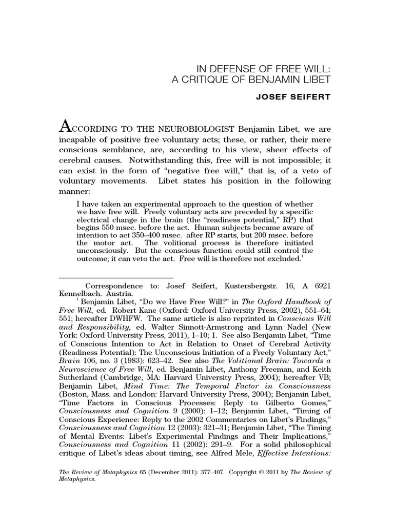 In Defense of Free Will A Critique of Li | PDF | Free Will | Hypnosis