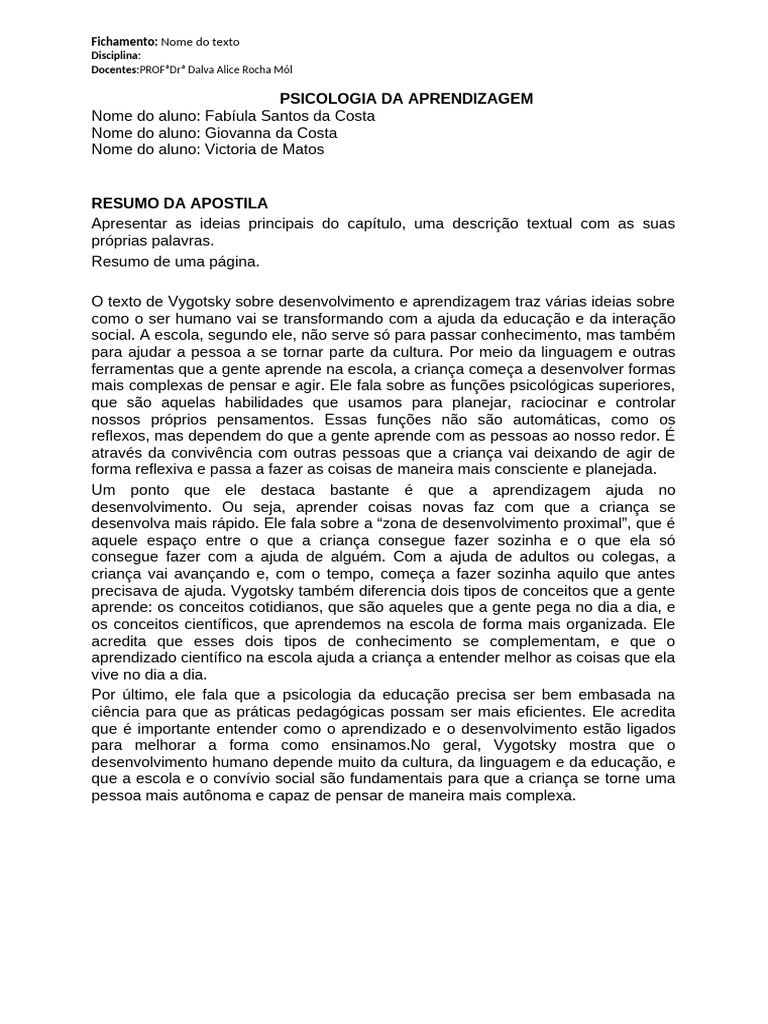 Psicologia Da Aprendizagem | PDF | Aprendizado | Pensamento