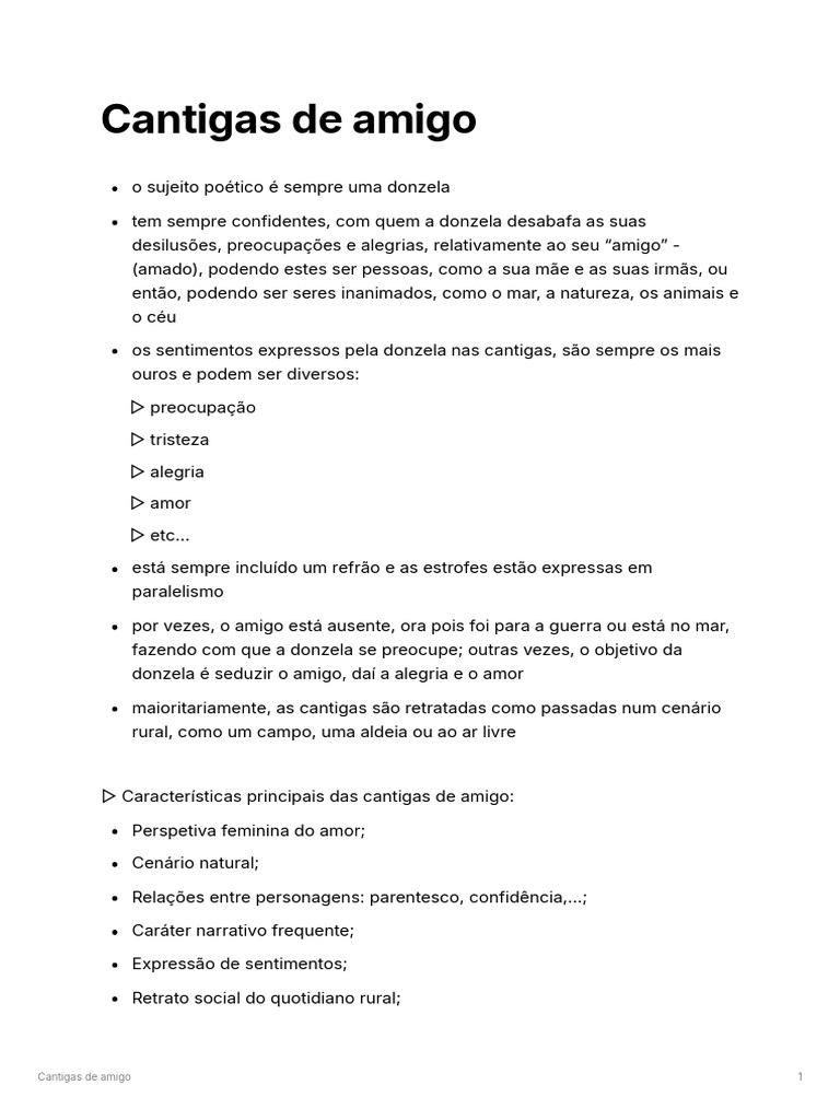 Características das Cantigas de Amigo | PDF