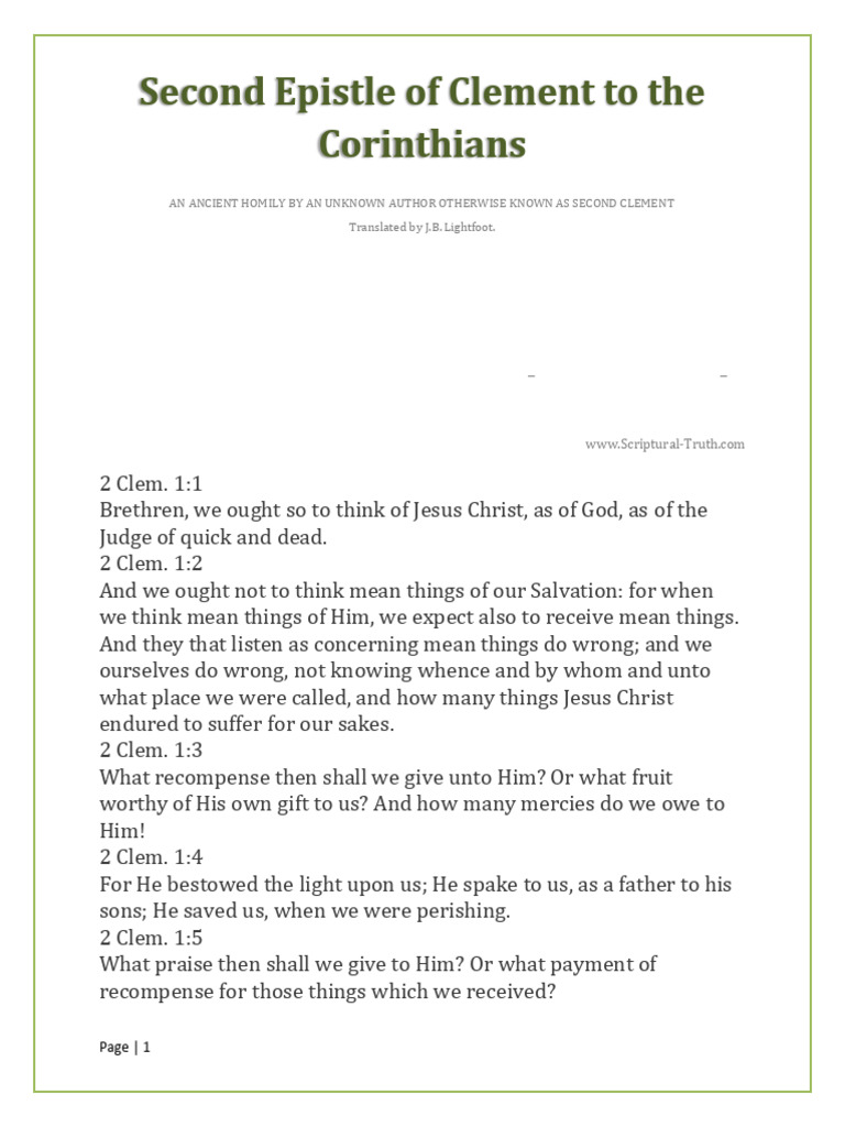 Second Epistle of Clement Overview | PDF | Religious Belief And Doctrine