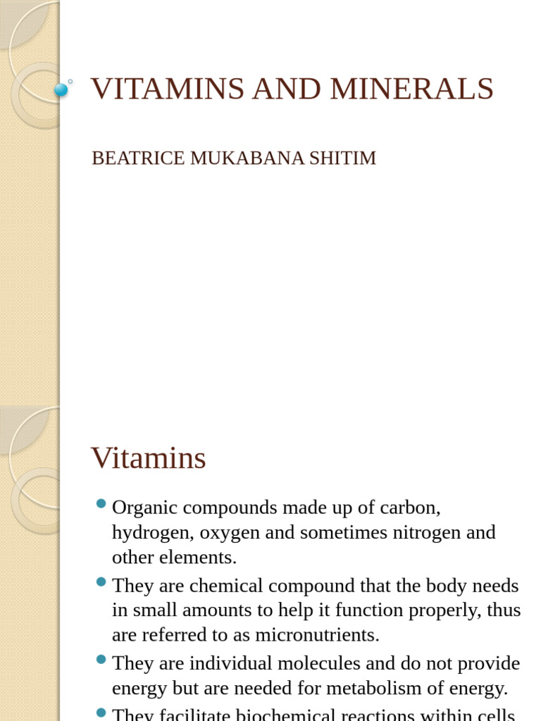 Essential Vitamins and Minerals Guide | PDF | Vitamin | Metabolism