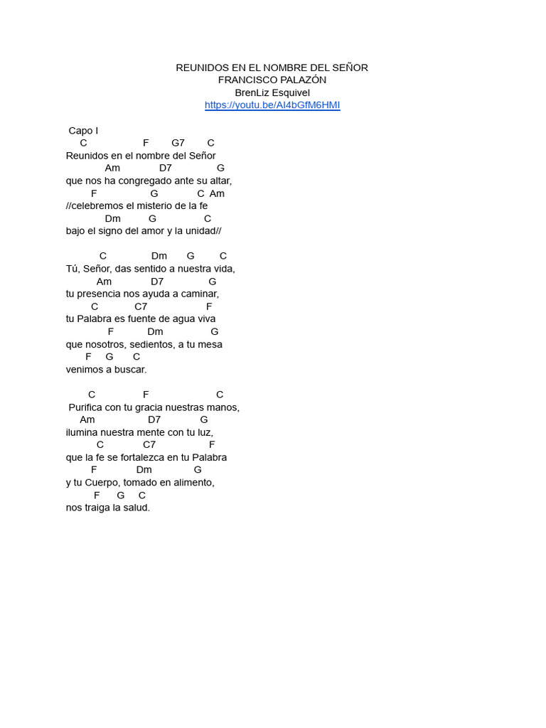 Partitura: Reunidos en el Nombre del Señor | PDF