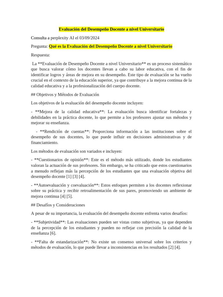 Evaluación Del Desempeño Docente A Nivel Universitario | PDF ...