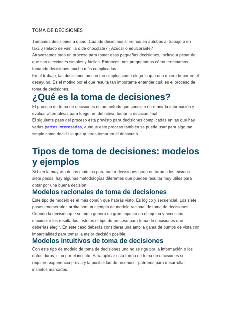 Proceso y Tipos de Toma de Decisiones | PDF | Toma de decisiones ...
