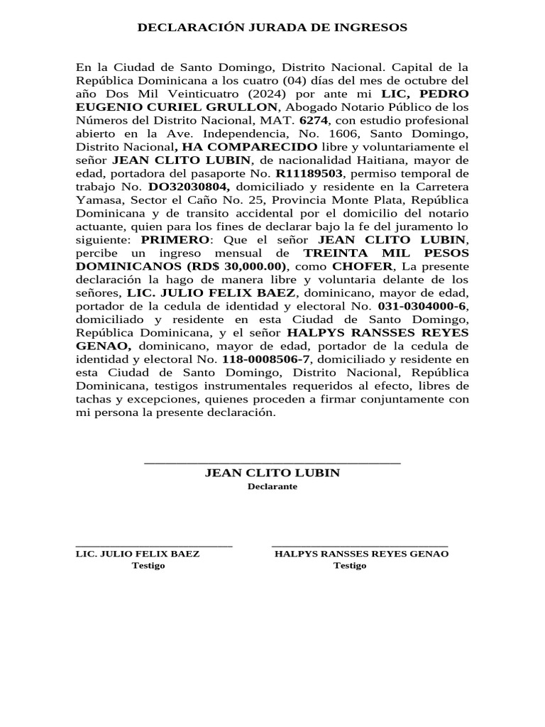 Declaración Jurada de Ingresos 2024 | PDF | República Dominicana | Gobierno