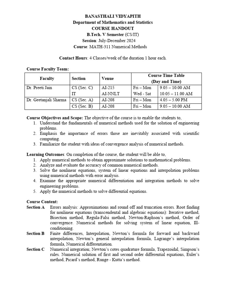 Numerical Methods Course Handout 2024 | PDF | Numerical Analysis ...