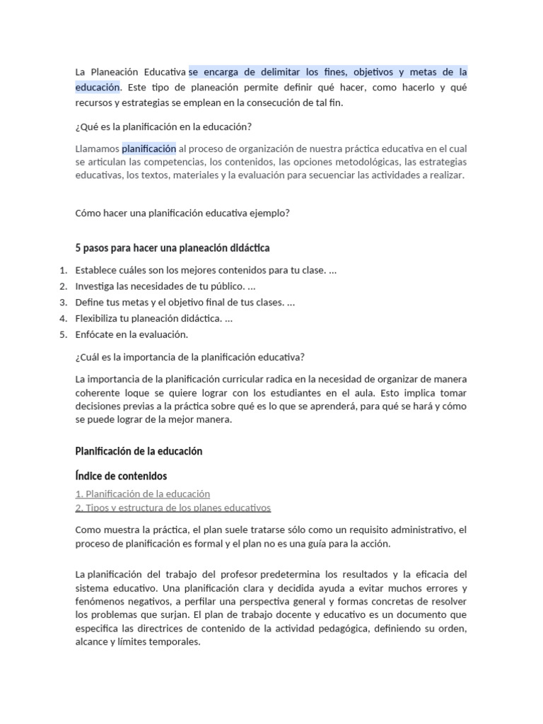 Fundamentos de la Planeación Educativa | PDF | Planificación ...