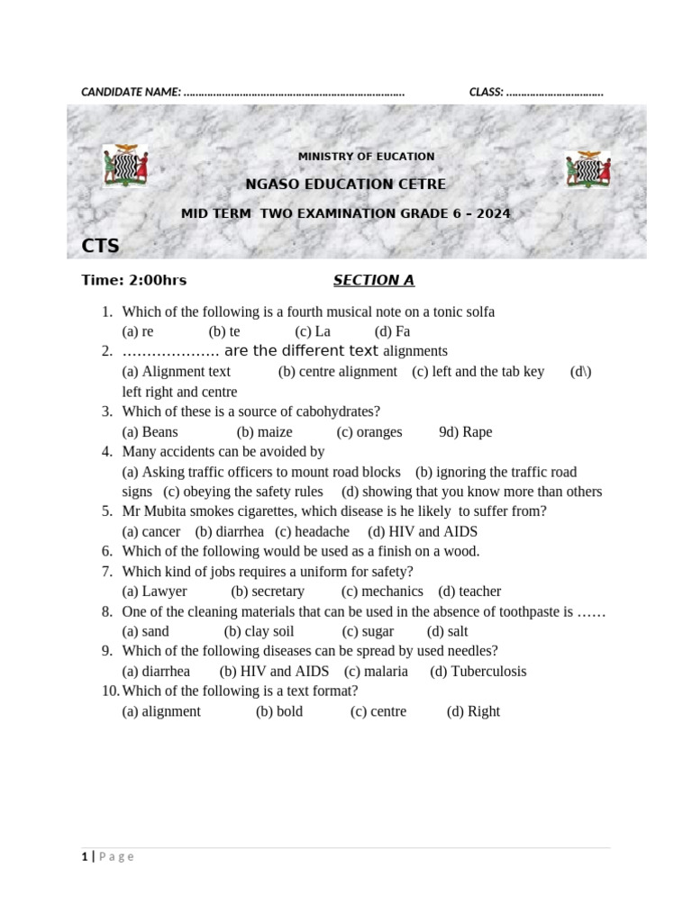 Ade 6 MID OF TERM CTS TEST 1 - 1718163356000 | PDF | Games & Activities