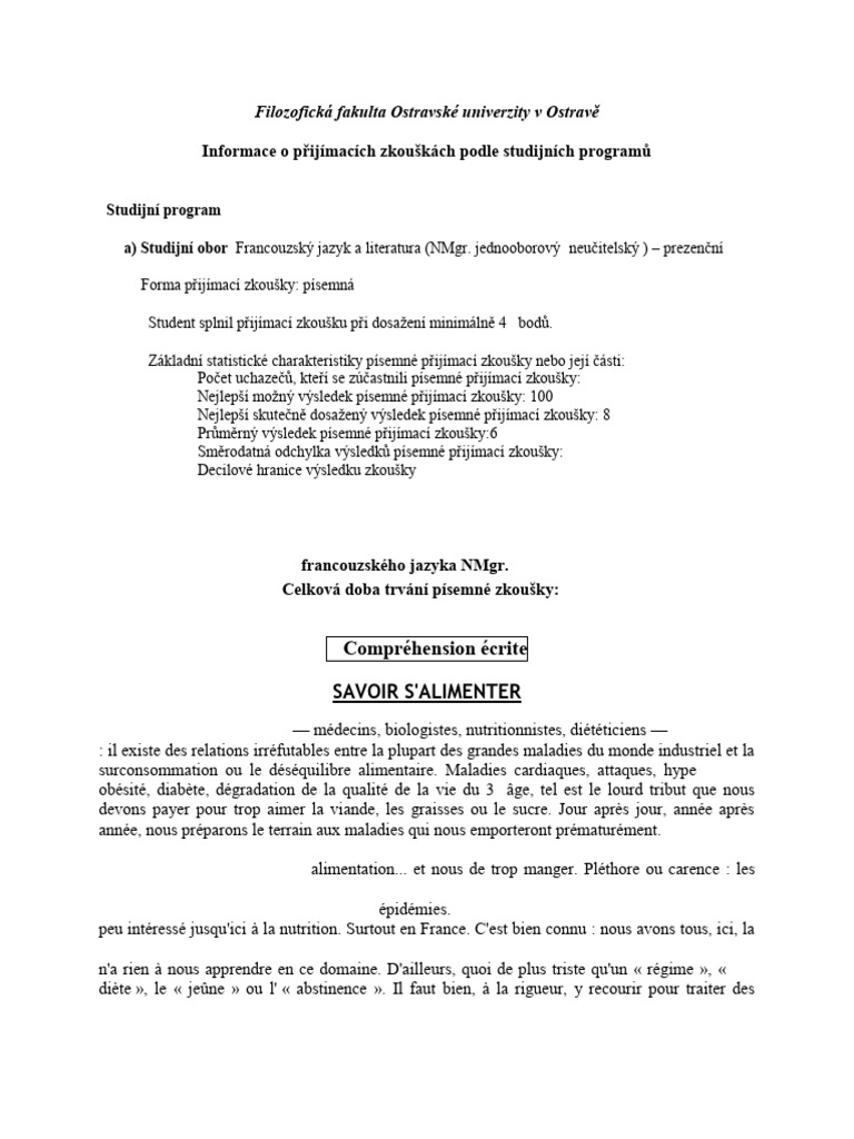 Informations sur les examens de filologie | PDF | Diététicien | Famine