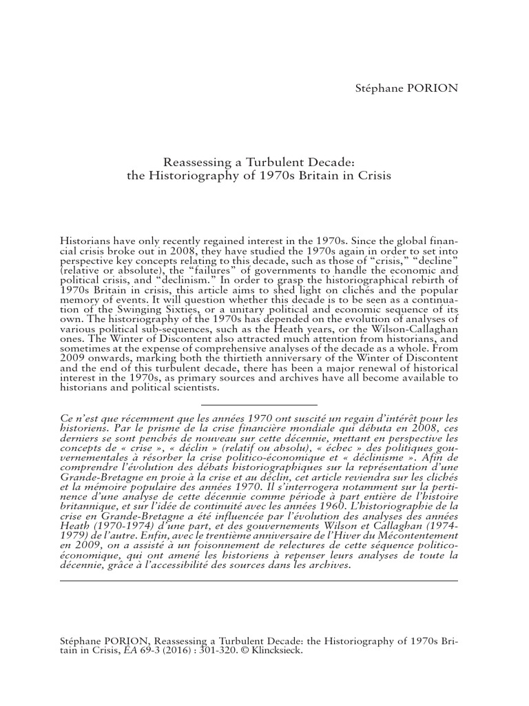 Reassessing A Turbulent Decade The Historiography of 1970s Britain in ...