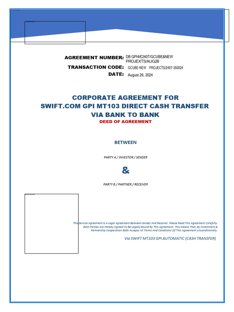 SWIFT GPI MT103 Cash Transfer Agreement | PDF | Assignment (Law ...