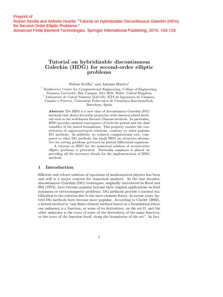 HDG Method for Second-Order Elliptic Problems | PDF | Finite Element ...
