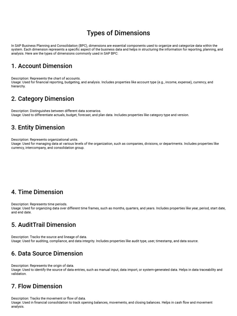 SAP BPC Dimensions Guide | PDF | Data | Business