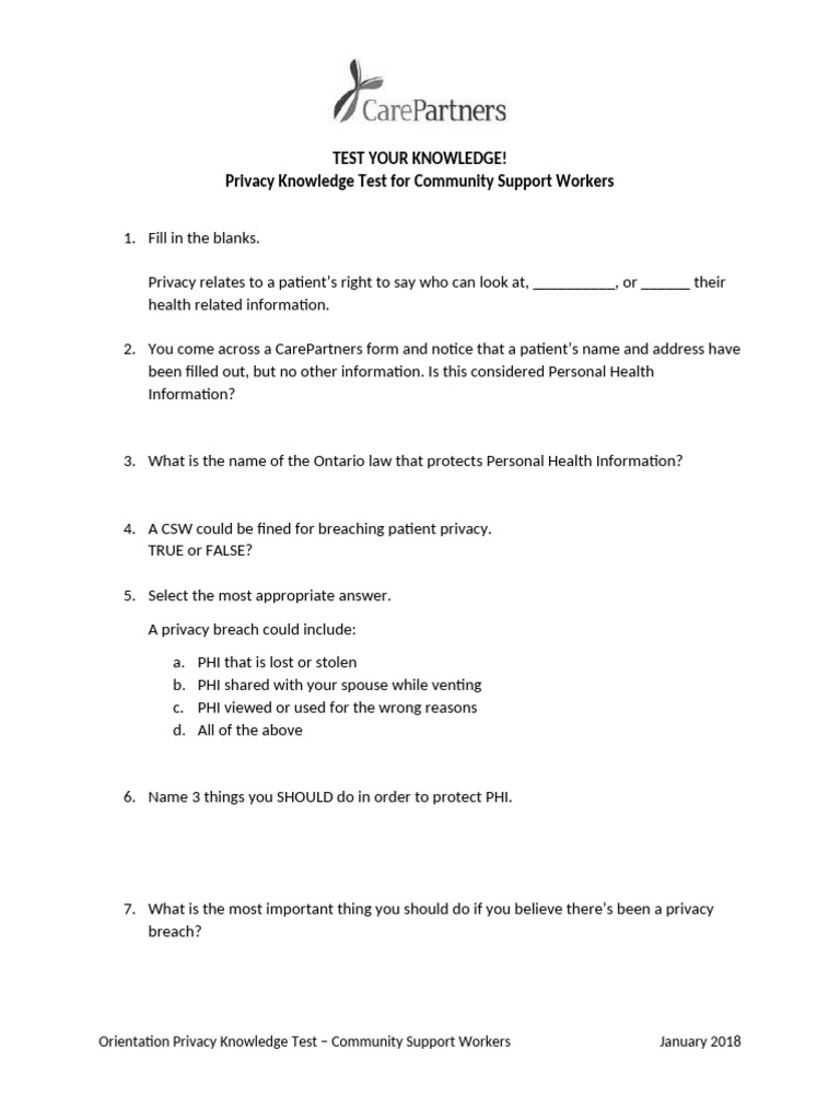 Orientation Privacy Knowledge Test 2018 - CSWs | PDF | Career & Growth