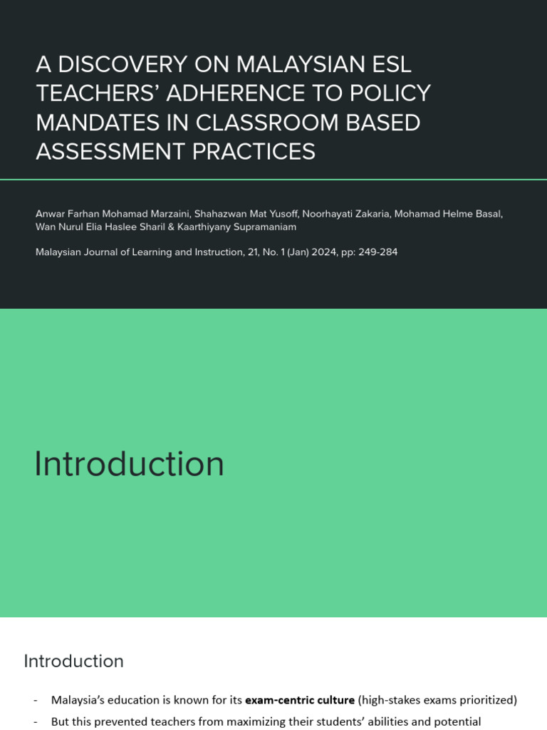 Malaysian ESL Teachers' CBA Practices | PDF | Educational Assessment ...