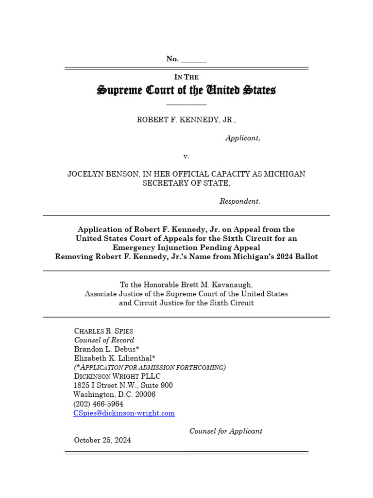Kennedy's Emergency Injunction Appeal | PDF | Supreme Court Of The ...