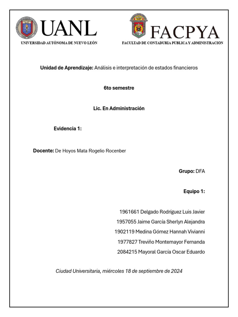 Evidencia1 Equipo1 DFA | PDF | Estado financiero | Contabilidad