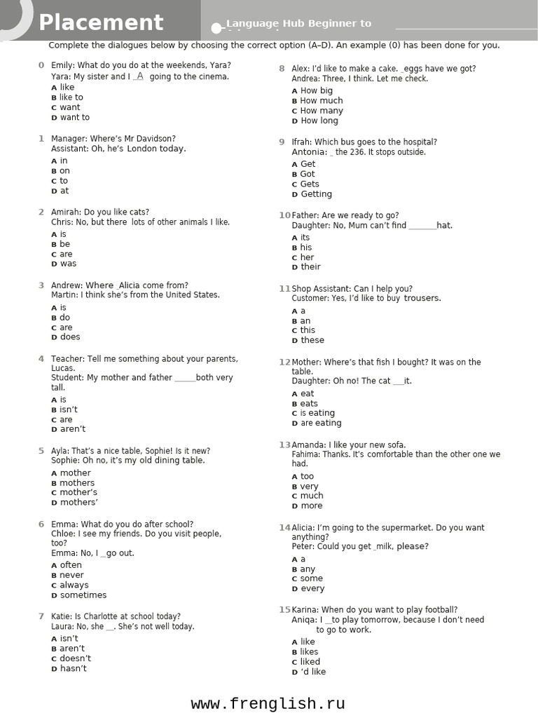 Language Hub Placement Test Guide | PDF