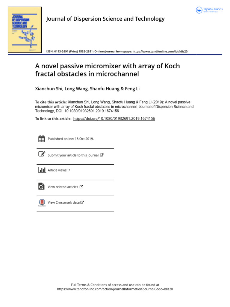 A Novel Passive Micromixer With Array of Koch Fractal Obstacles in ...