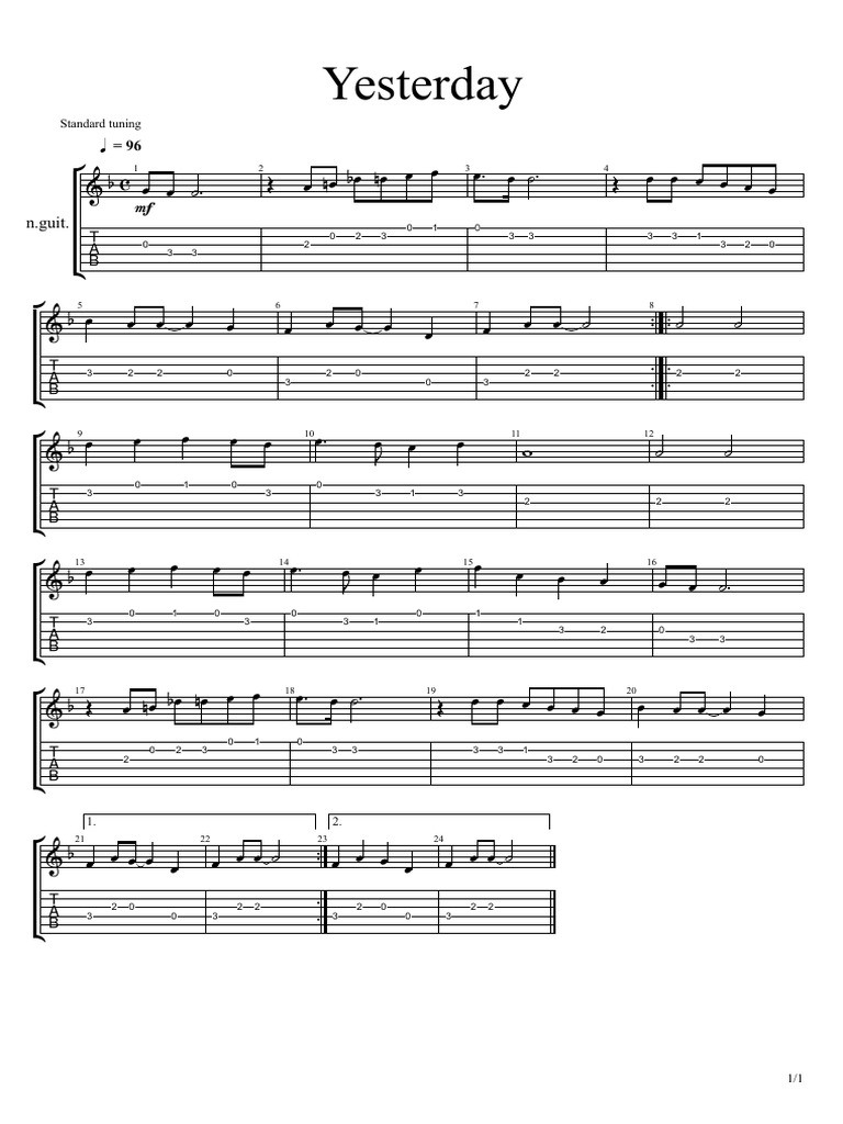 Guitar Tuning Chart for Yesterday | PDF | Character Encoding | Encodings