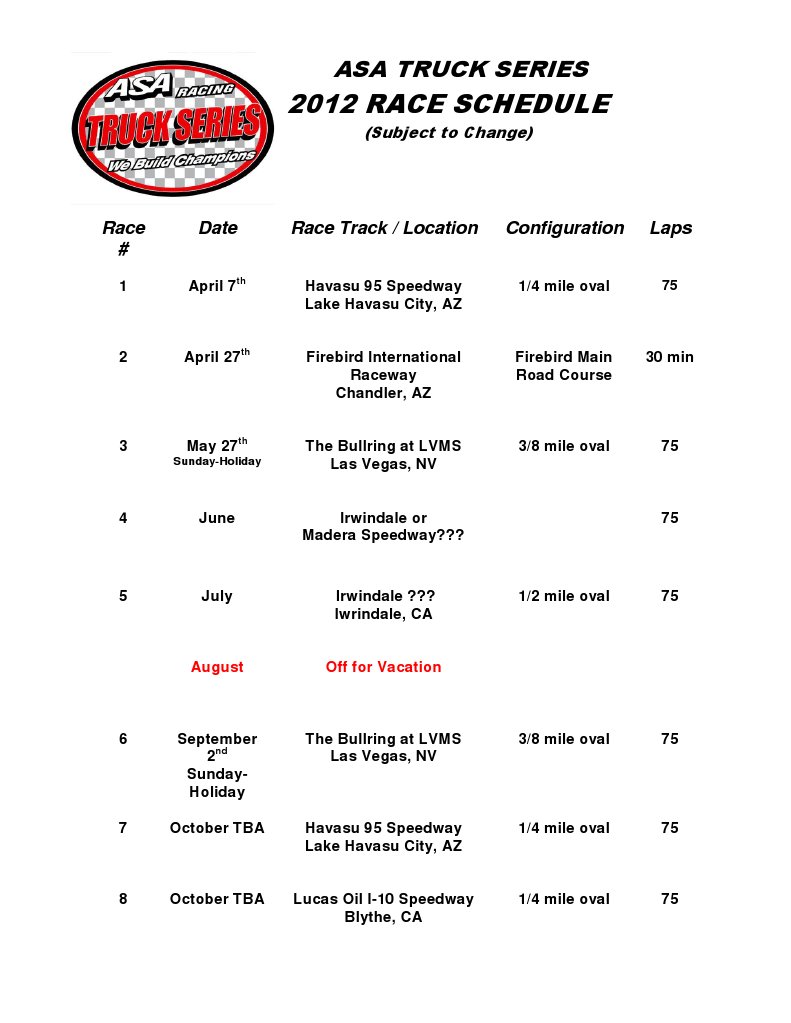 2012 Asa Schedule PDF