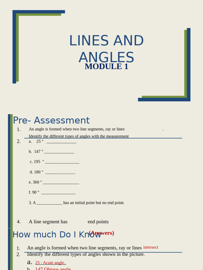 Lines and Angles 1 | PDF | Angle | Elementary Geometry