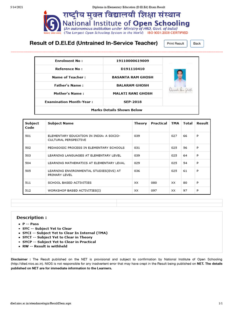 Diploma in Elementary Education (D.el - Ed) Exam Result | PDF ...