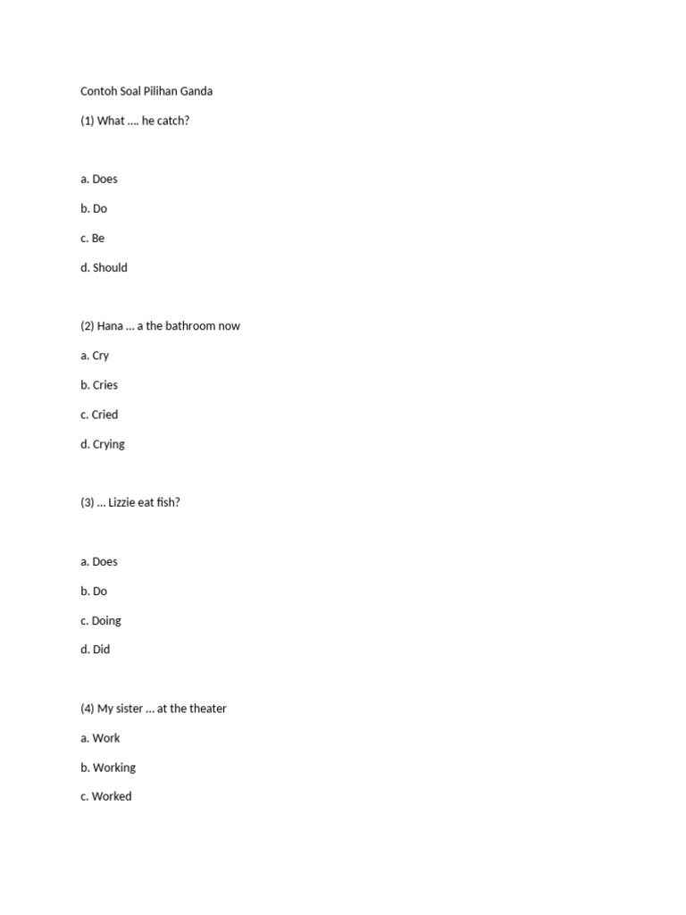 Latihan soal pilihan ganda simple present tense pdf