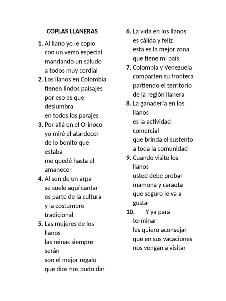 Coplas Llaneras: Tradición y Cultura | PDF | Poesía