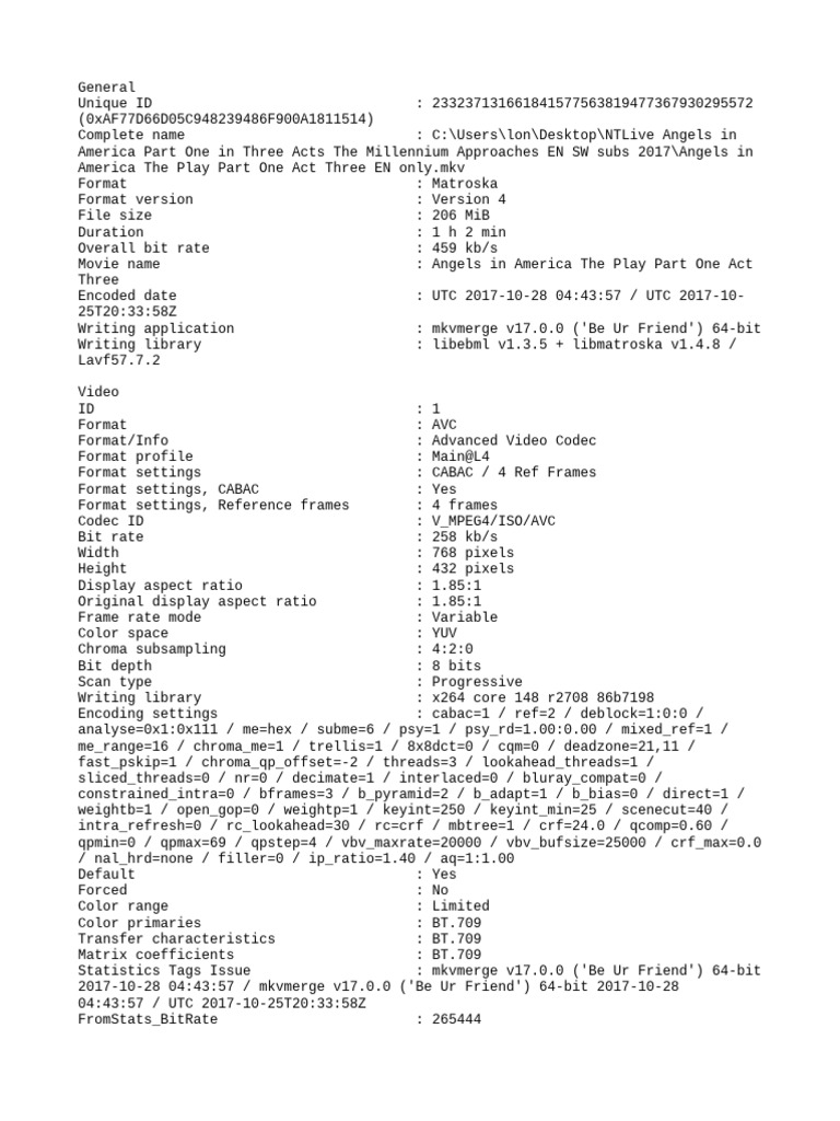 Angelsinamericapartonemediainfo pdf video data compression