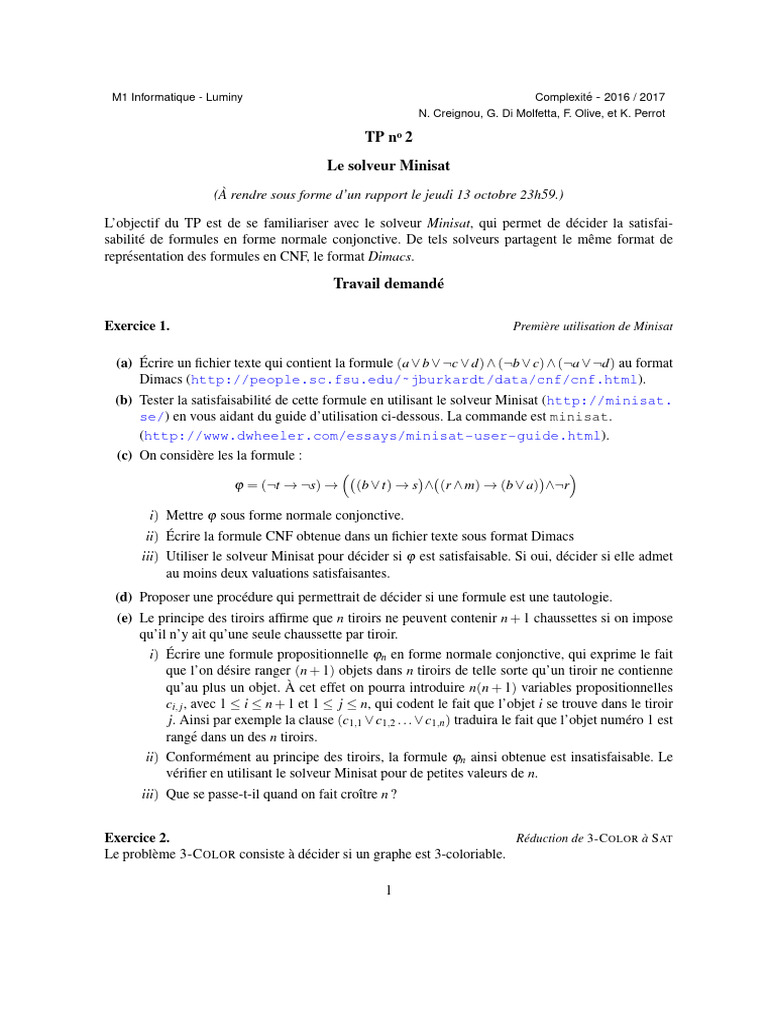 (' A Rendre Sous Forme D'un Rapport Le Jeudi 13 Octobre 23h59.) Minisat ...