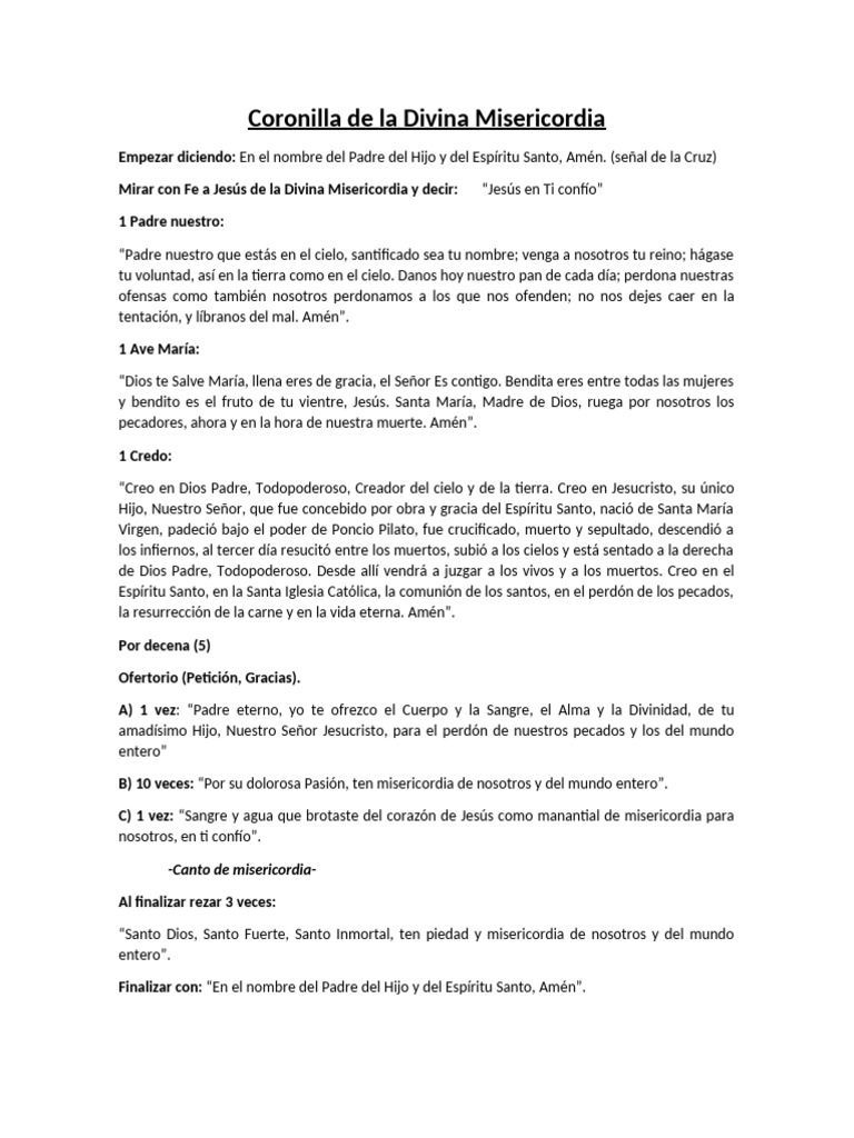 Coronilla de La Divina Misericordia | PDF | Religión y espiritualidad