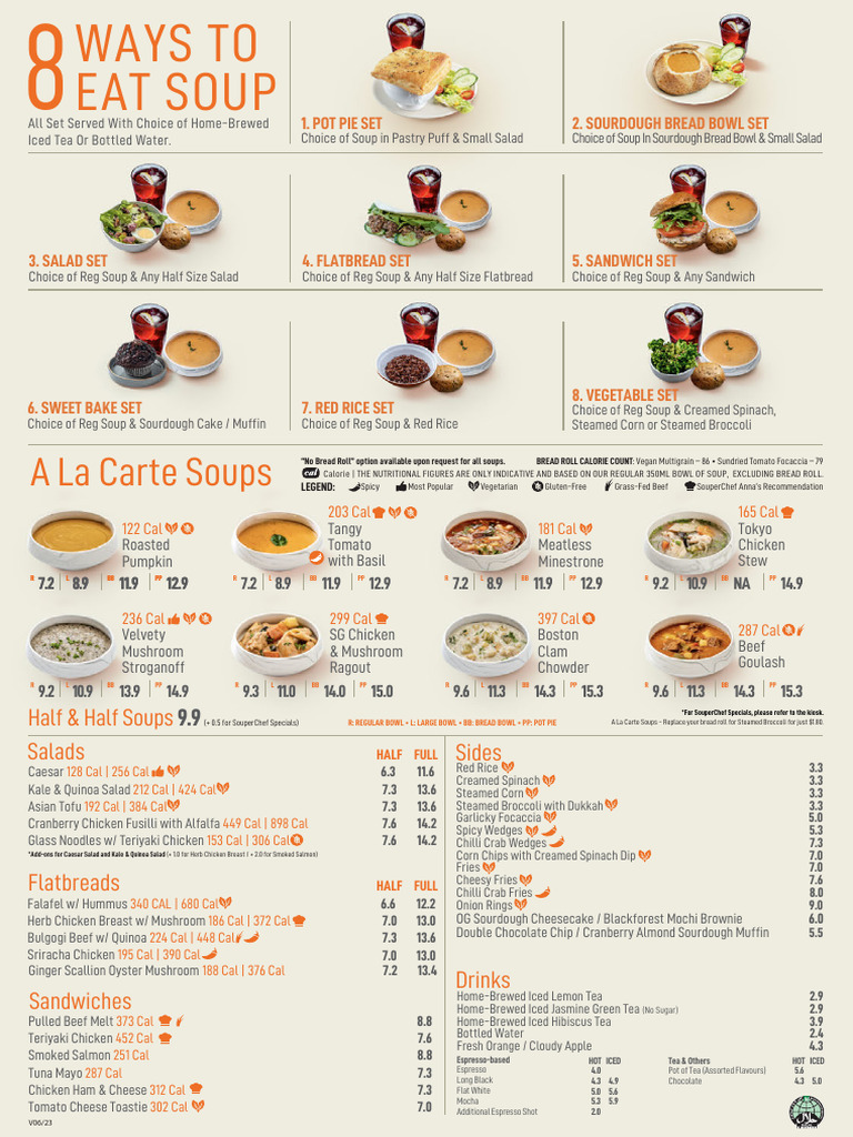Soup Spoon Menu and Nutrition Guide | PDF | Food Energy | Calorie