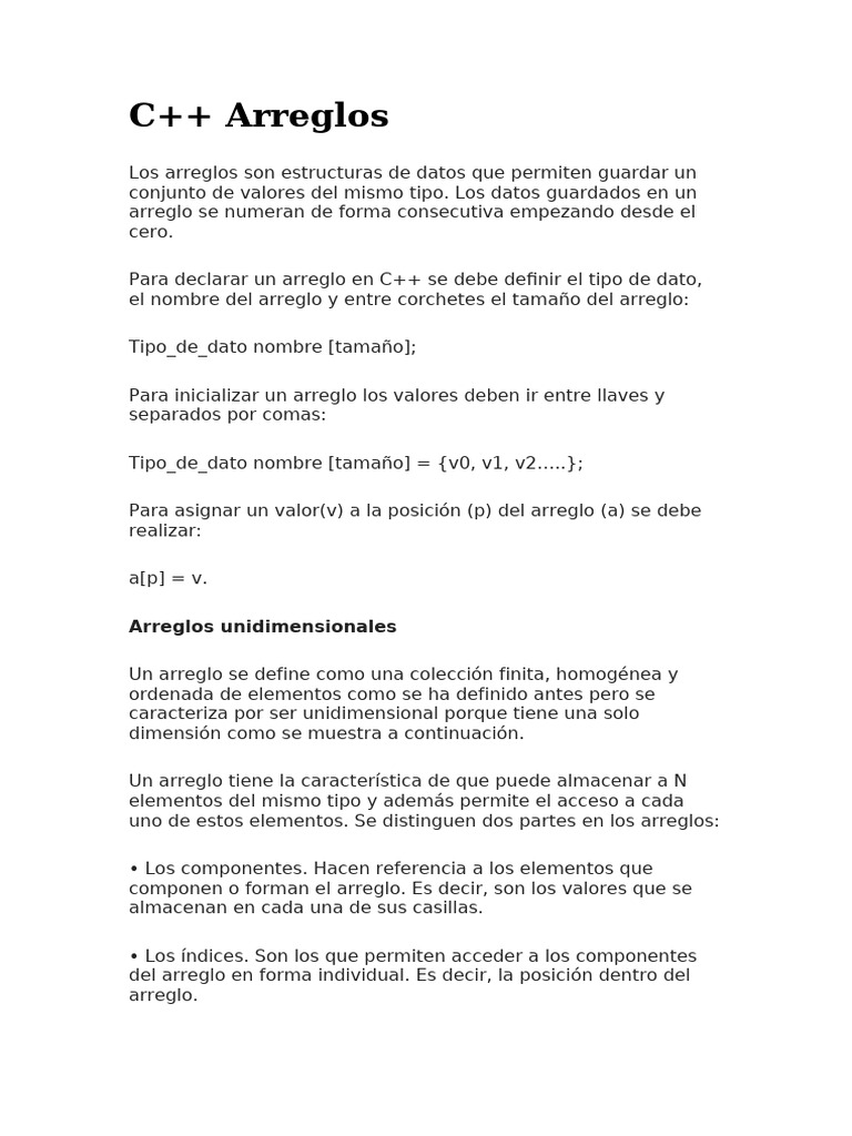 Guía Completa sobre Arreglos en C++ | PDF | Datos de computadora ...