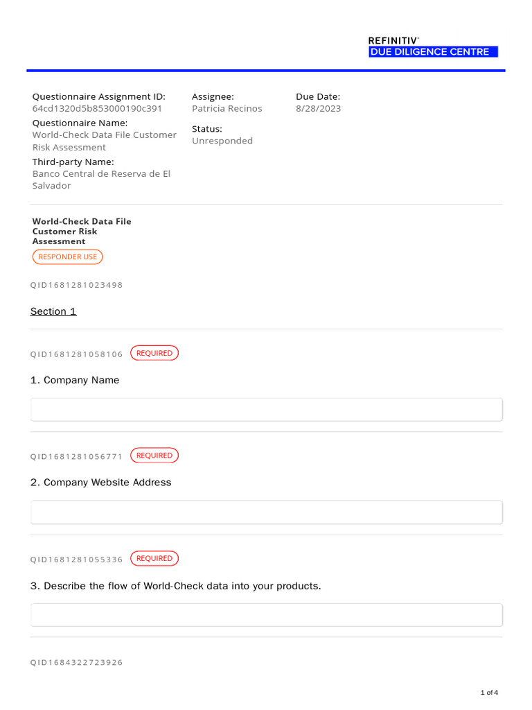 World-Check Risk Assessment Questionnaire | PDF | Security | Computer ...