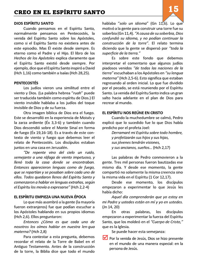 15_FICHA Creo en el Espiritu Santo | PDF | espíritu Santo | Pentecostés