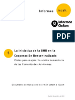 La Iniciativa de la Ghd en la Cooperación Descentralizada. Pistas para Mejorar la Acción HumanItaria de las Comunidades Autónomas